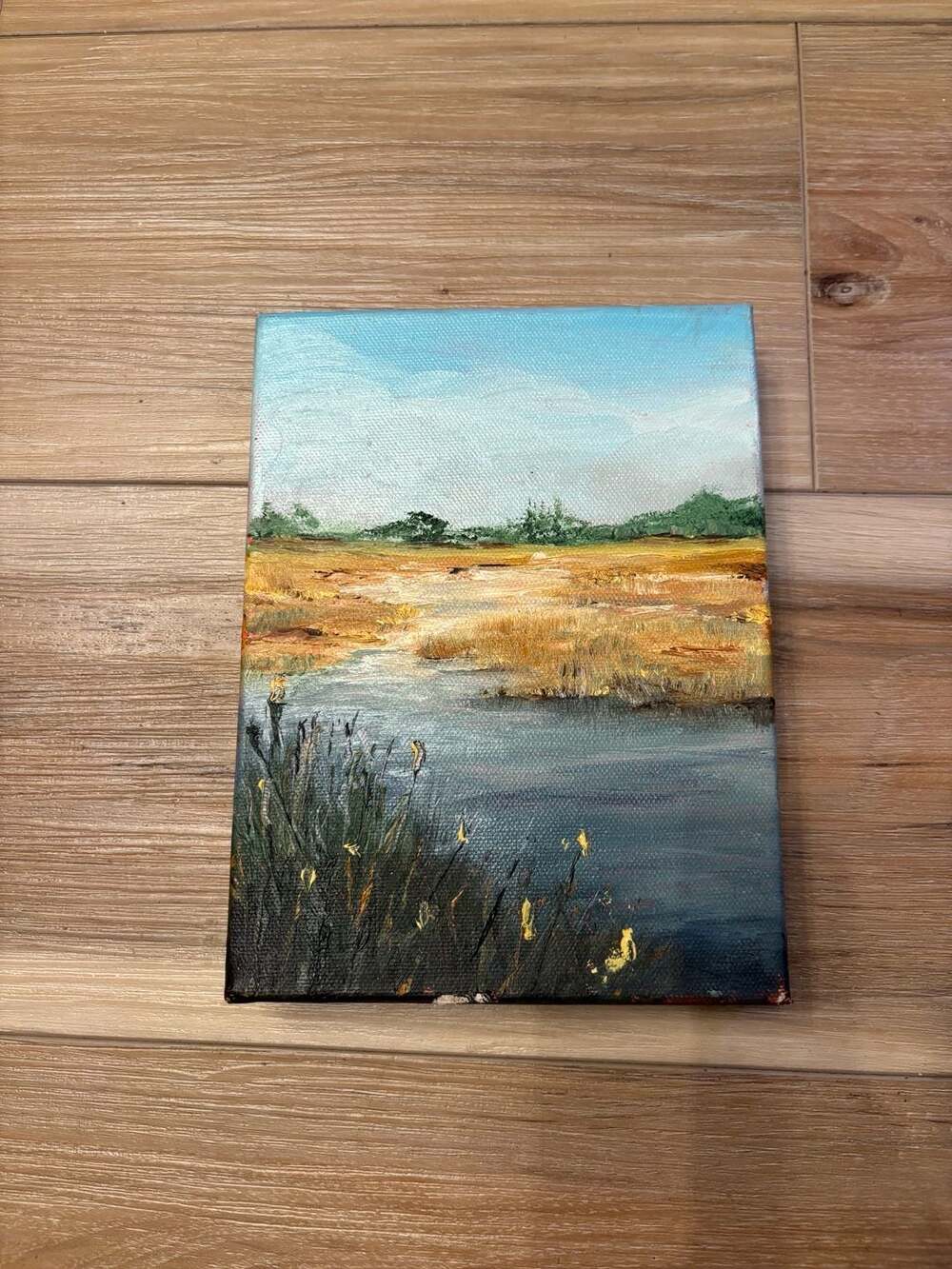 Original Hand-Painted Oil on Canvas Landscape of Salt Marsh